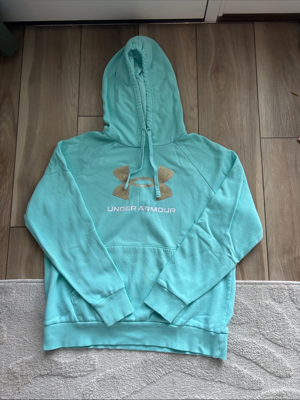 Under Armour Women's Mint Green Hoodie with Gold Logo